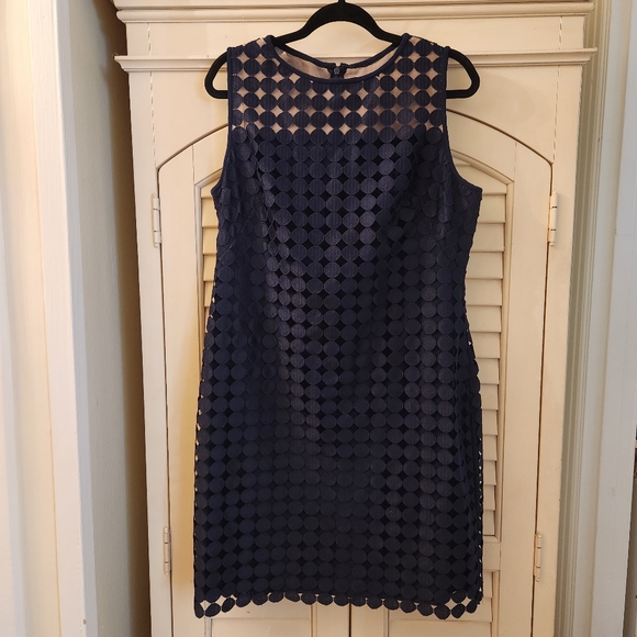RALPH LAUREN, Blue Dress Sheath Melia Dotted Metallic Overlay Body Con, Sz16 - Picture 8 of 8
